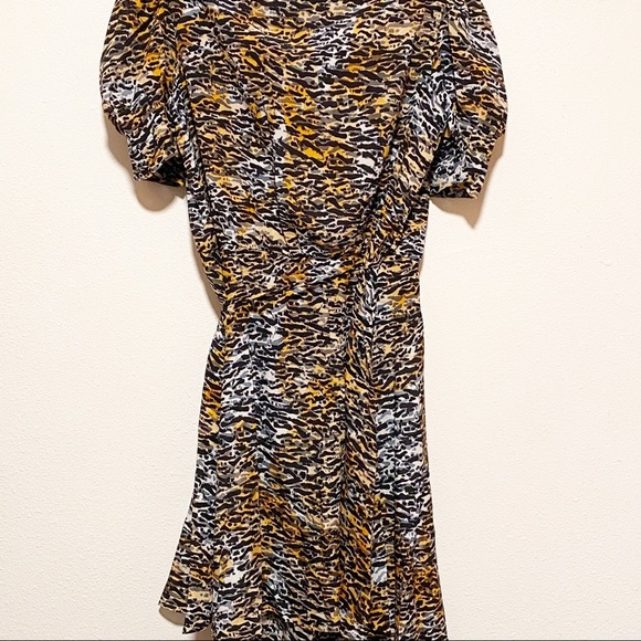 Saloni Lea Wrap Mini Dress Ink Tiger Silk Crepe - Picture 3 of 7